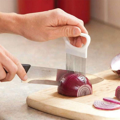 2Pcs Onion Holder Slicer, Stainless Steel | Onion Holder for Slicing, 10 Long Needles, Vegetable Chopper, Food Slicing, Multi-Purpose Cutter for Tomato Potato Lemon