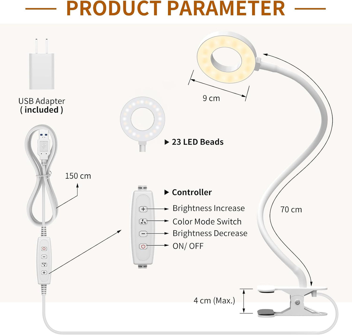 iZELL Desk Lamp, [3 Color Modes & 10 Brightness] LED Reading Light with Clamp, Silicone Flexible Arm Book Light for Kids Reading Book in Bed at Night Clip on Table, Headboard, Dorm - 15.8‘’ Black