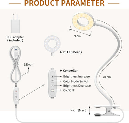 iZELL Desk Lamp, [3 Color Modes & 10 Brightness] LED Reading Light with Clamp, Silicone Flexible Arm Book Light for Kids Reading Book in Bed at Night Clip on Table, Headboard, Dorm - 15.8‘’ Black
