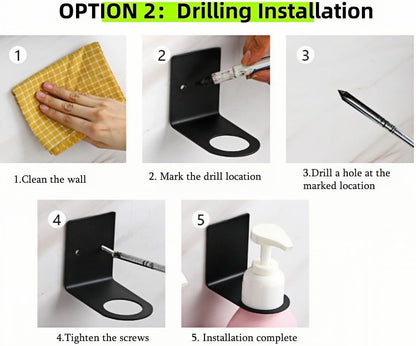 Soap Bottle Dispenser Holder Wall Mount 3PCS, Stainless Steel Bottle Holder Set Shampoo Conditioner Body Wash Dispenser Hanger Rack Shampoo Hole for 1.06in Holder for Kitchen Bathroom-Black
