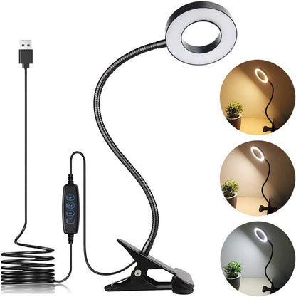 Brokimis Clip on Light LED Reading Book Study Eye Protection Desk Lamp | 3 Color Modes 10 Brightness 360° Flexible Gooseneck Student Dormitory Office Desk Lamp at Night in Bed