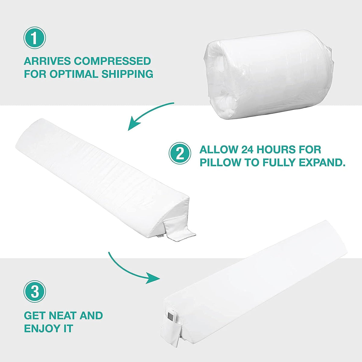 Vekkia 34" Extra-Long Wedge Pillow,7.5" Bed Wedge Pillow for Sleeping,White