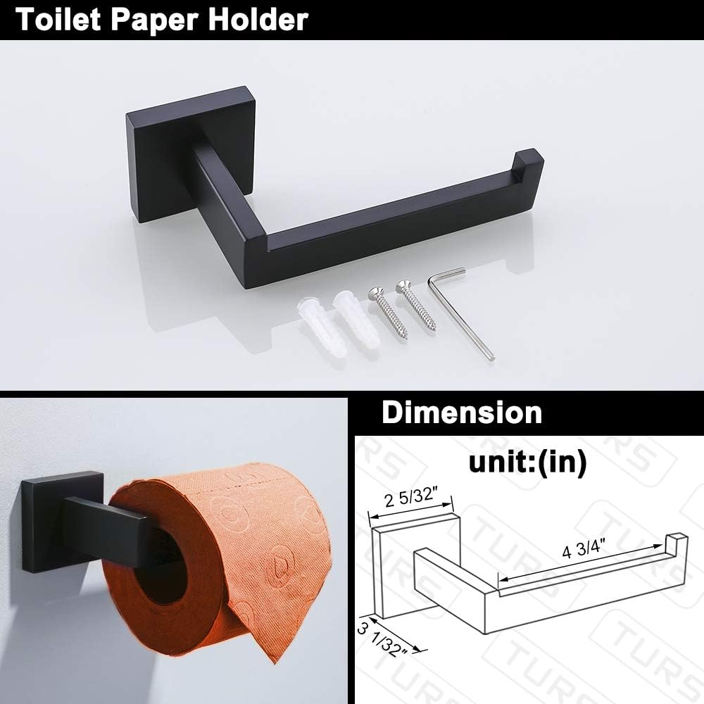 TURS Bathroom Hardware Set Black 4-Piece Towel Bar Set Include 24 Inch Towel Bar Hand Towel Holder Towel Hook Toilet Paper Holder with Shelf Wall Mounted Stainless Steel Bathroom Accessories Set