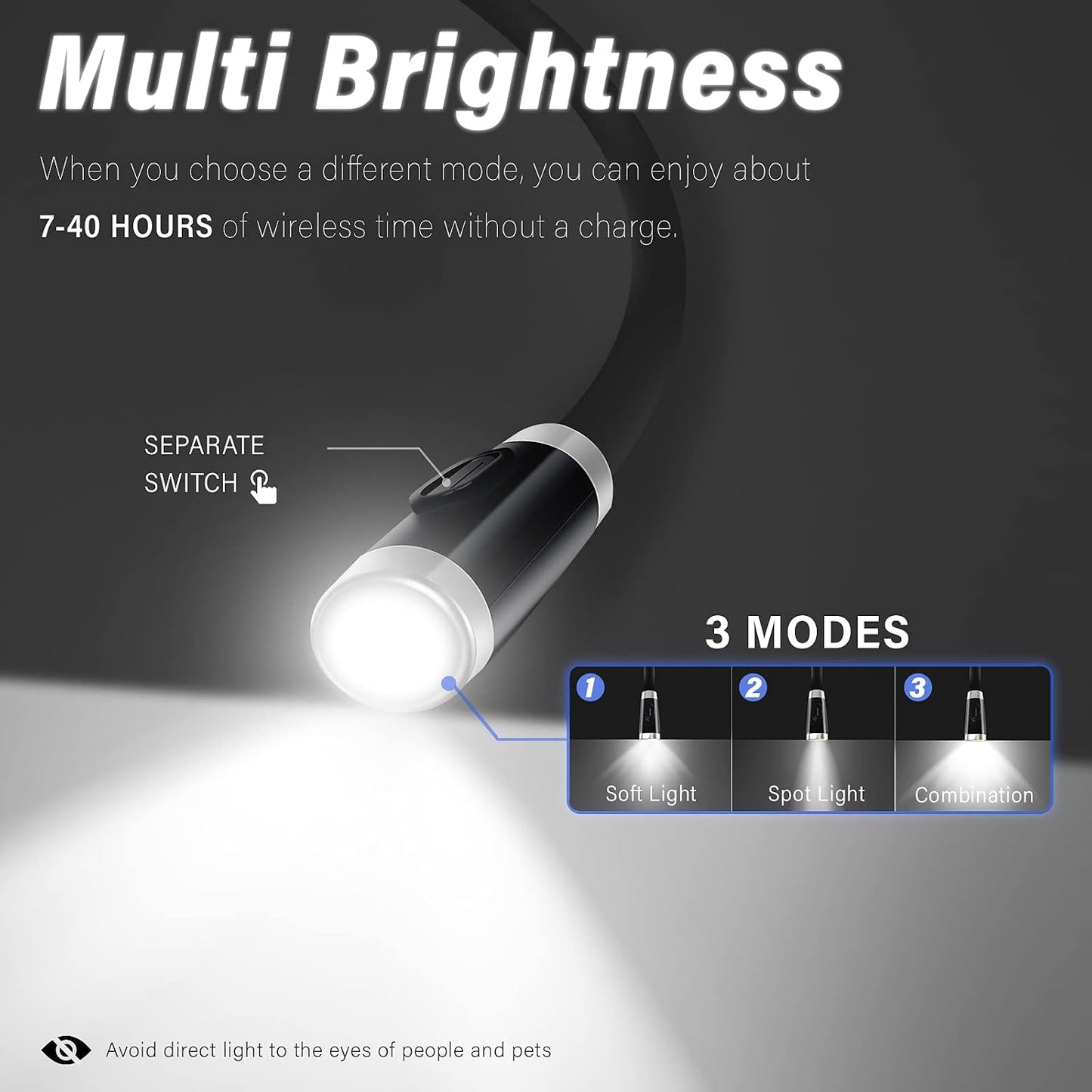 Vekkia Rechargeable LED Neck Book Light for Reading in Bed | 3 Brightness Levels/Flexible Soft Silicone Arms Comfortable Wear/Long Lasting,Great for Readers, Craft & Knitting