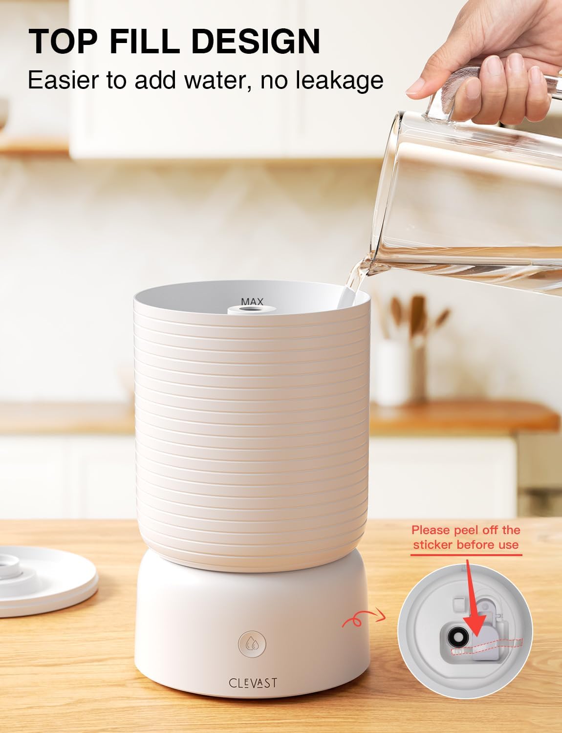 CLEVAST Humidifiers for Bedroom - Smart 1 Gal Cool Mist Top Fill Humidifier with Essential Oil Diffuser, Quiet Operation for Baby Nursery, Home, Office, Room
