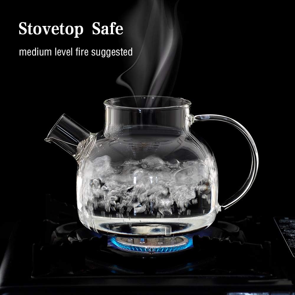CnGlass Glass Teapot Stovetop Safe,30.4oz Clear Tea pot with Removable Filter Spout,Loose Leaf and Blooming Tea Maker