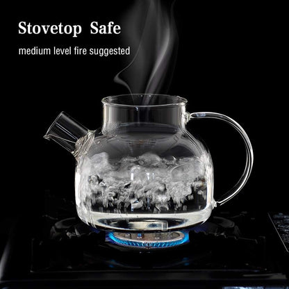 CnGlass Glass Teapot Stovetop Safe,30.4oz Clear Tea pot with Removable Filter Spout,Loose Leaf and Blooming Tea Maker