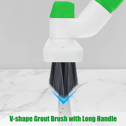 Floor Scrub Brush with Long Handle, 3-in-1 Scrape Scrubber Brush with Squeegee Stiff Bristle Deck Brush for Cleaning Tile Bathroom Patio Deck Garage Grout Kitchen