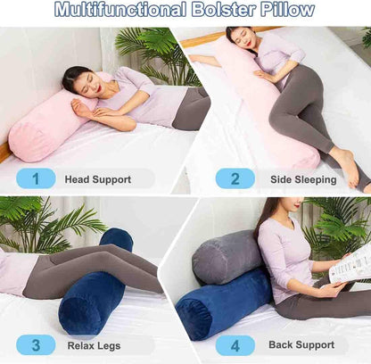 1 MIDDLE ONE Body Pillow for Adults, Bolster Pillow with Removable Velvet Cover, Long Round Cervical Roll Pillow, 35 x 7.87 Inches, Blue