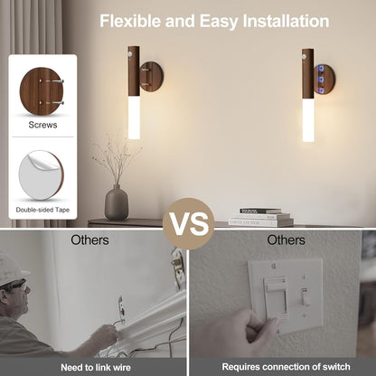 Rechargeable Motion Sensor Wall Sconces, 2200mAh, Magnetic Night Light 4P | Battery Operated, Wireless, Wall Light, 3000K Warm White, Indoor Use for Hallway, Stair, Cabinet and Picture Lighting