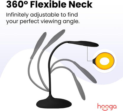 hooga Desk Lamp, Blue Light Blocking, 3 Modes: Amber 1600K, Red, Full-Spectrum 4000K, Dimmable, Rechargeable, Eye Strain Relief, Circadian Friendly