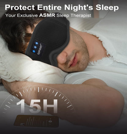 TOPOINT Sleep Mask with Bluetooth Headphones, 3D Eye Mask for Sleep Headphones with White Noise, Total Blackout, 5.4 Bluetooth, Timer, 15 Hours for Women Men, Travel, Meditation, Nap, CPAP Users