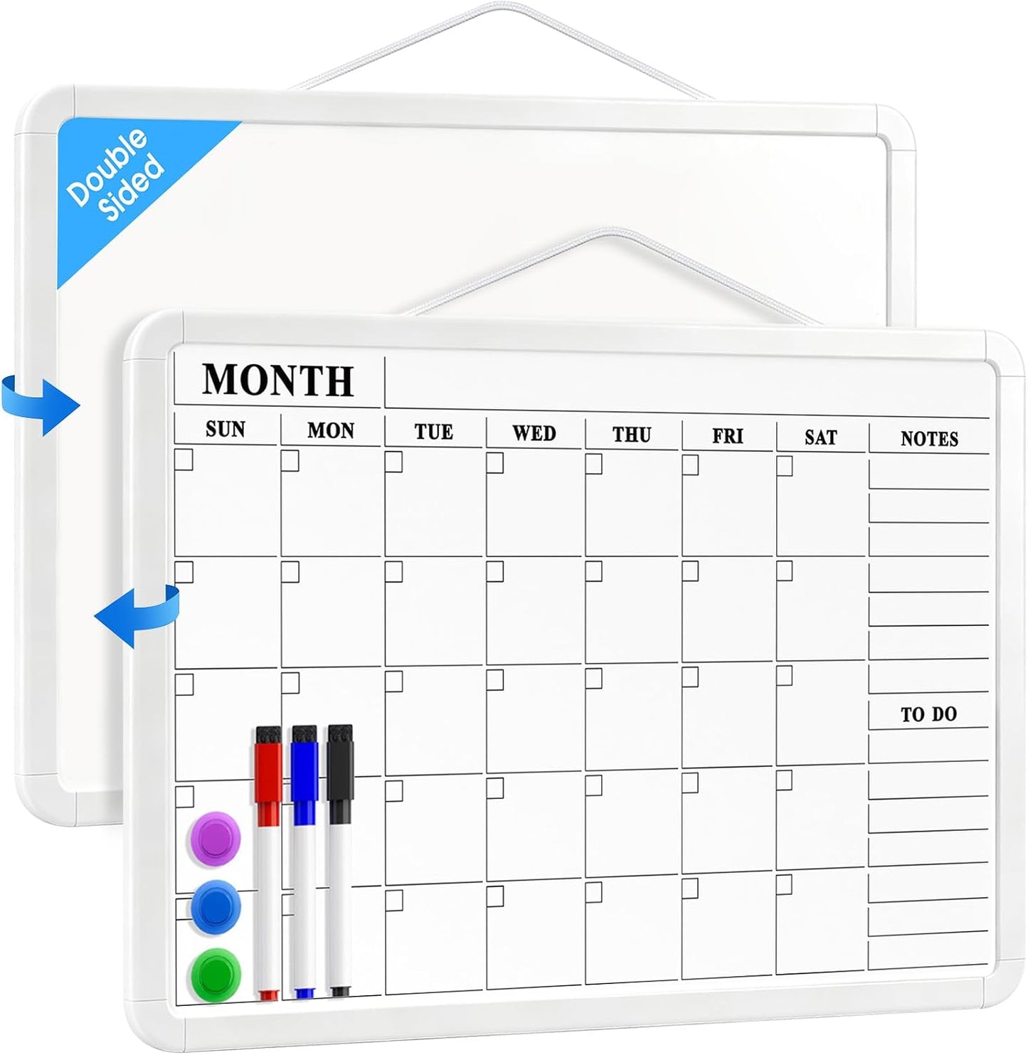MaxGear Weekly Dry Erase Calendar Board, 11" x 17" Magnetic Whiteboard | Double-Sided Wall Planner: Weekly Calendar on One Side, Blank Whiteboard on The Other, Includes 3 Color Markers and Magnets