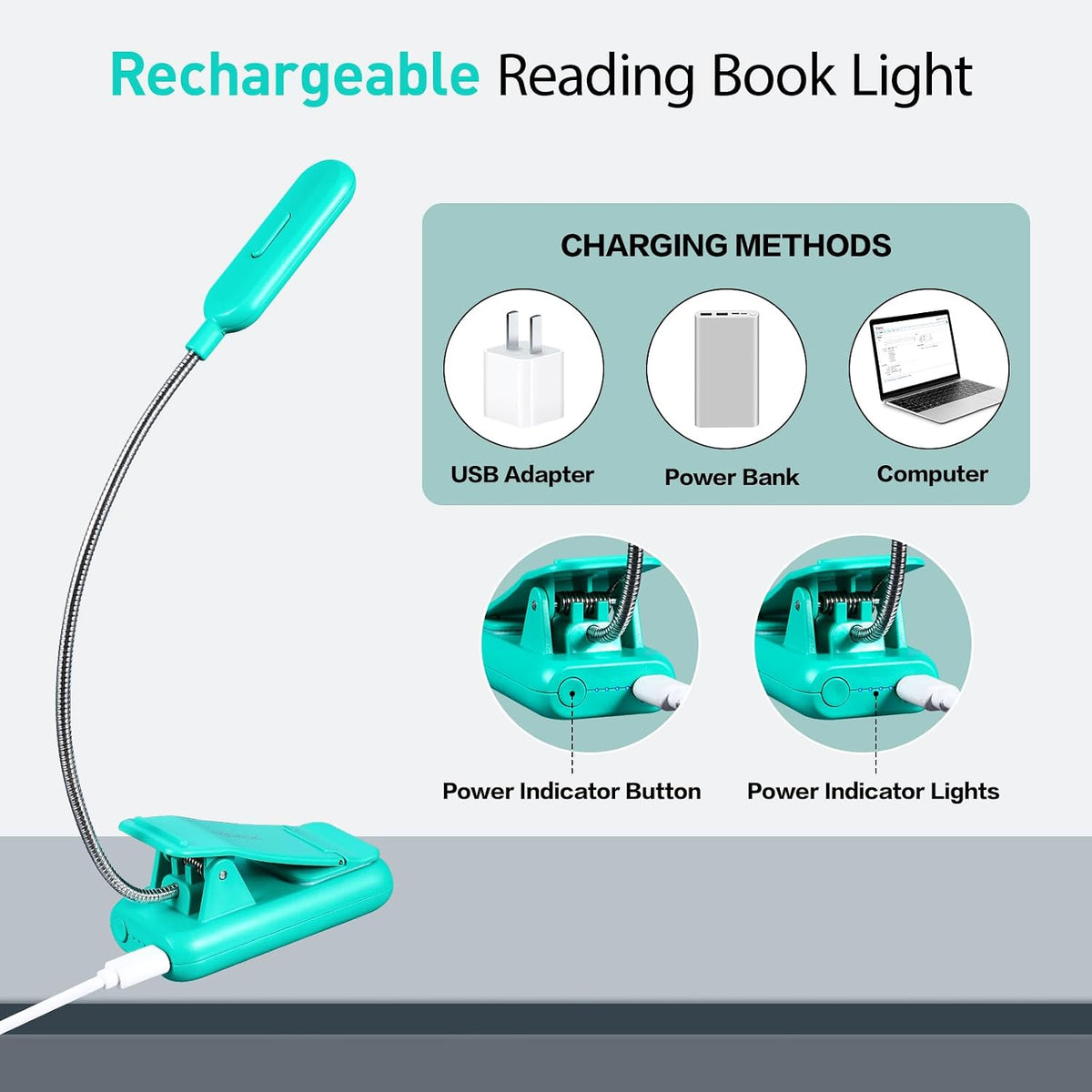 VAVOFO Rechargeable Book Light, Blue Light Blocking, Amber 1600K Clip On Reading Light, Eye Care 7 LEDs Kids Book Light for Reading in Bed with Power Indicator for Bookworms (Neon Orange)