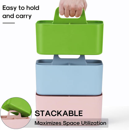 Multiuse Caddy Organizer with Handle, Portable Divided Plastic Tote Bin - Art Craft, Stationary Pen Marker Crayons, Makeup Hair Supplies Storage - Bathroom, Classroom, Dorm, Office, Desk Holder - Grey