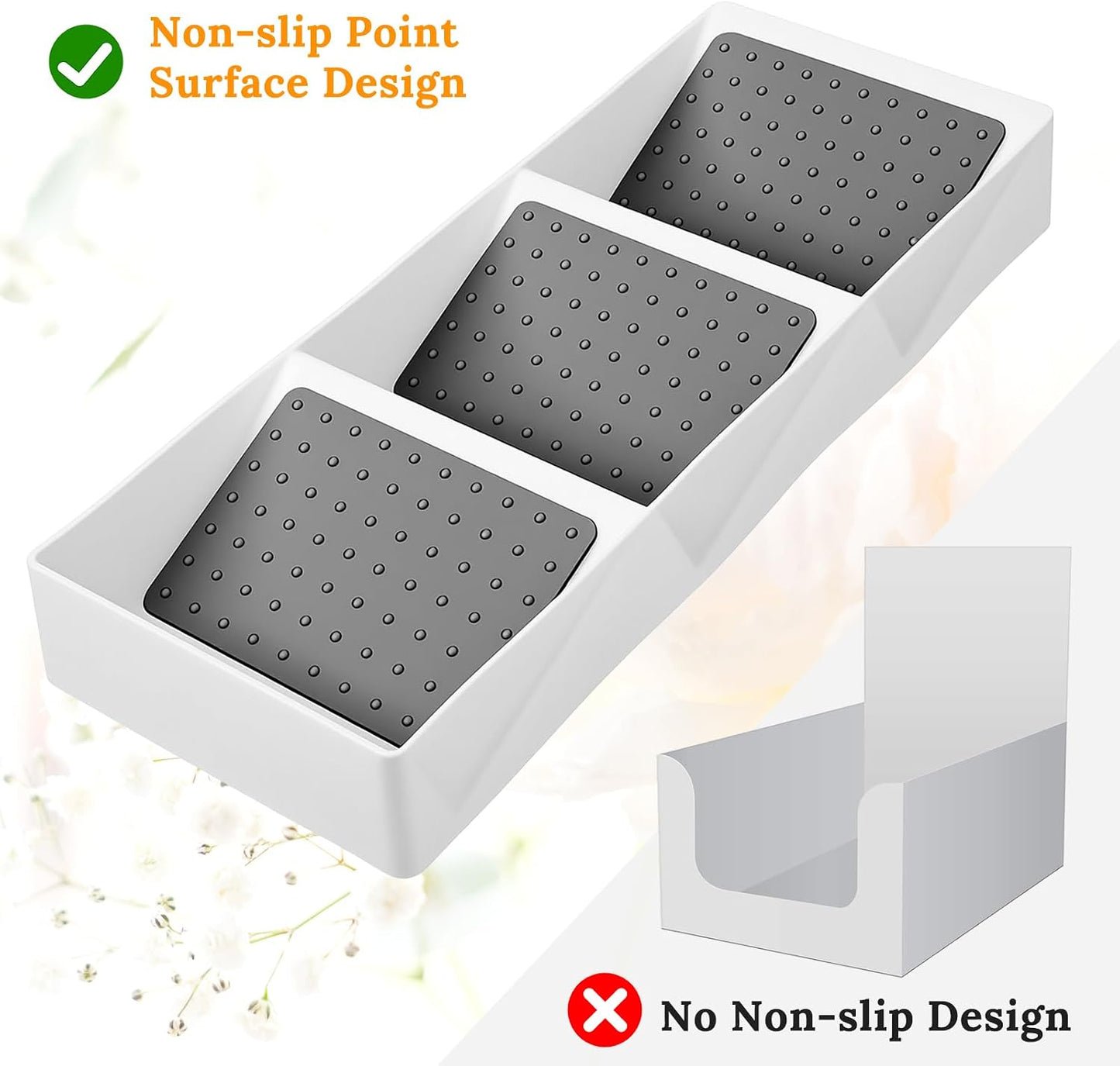 2 Pcs Spice Drawer Organizer Plastic, Drawer Spices Organizer, 3 Tier Kitchen Cabinet Seasoning Rack, White Gray, for Spice Jars, Essential Oils, Cosmetics, Office Supplies, Pantry Storage