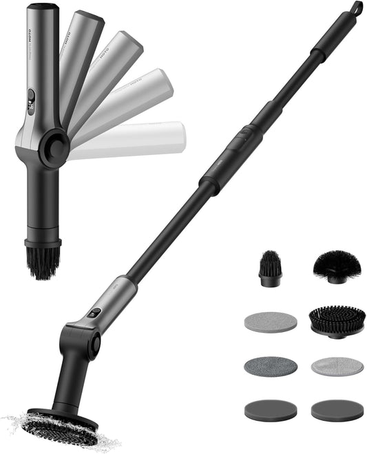 HOTO Flexi™ Cordless Electric Spin Scrubber, for Bathtub, Bathroom, Tile | Adjustable Angle, Extendable Handle, Smart Display, IPX7 Waterproof, Powerful Cleaning Scrubber with 8 Brush Heads
