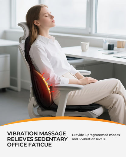 Vibration Back Massager with Heat, Massage Chair Pad with Carry Bag | Foldable heated seat cushion with carry bag, 3 heating zones, 5 modes, 3 intensities, 2 heat levels, 30/60/90 4 timer, office