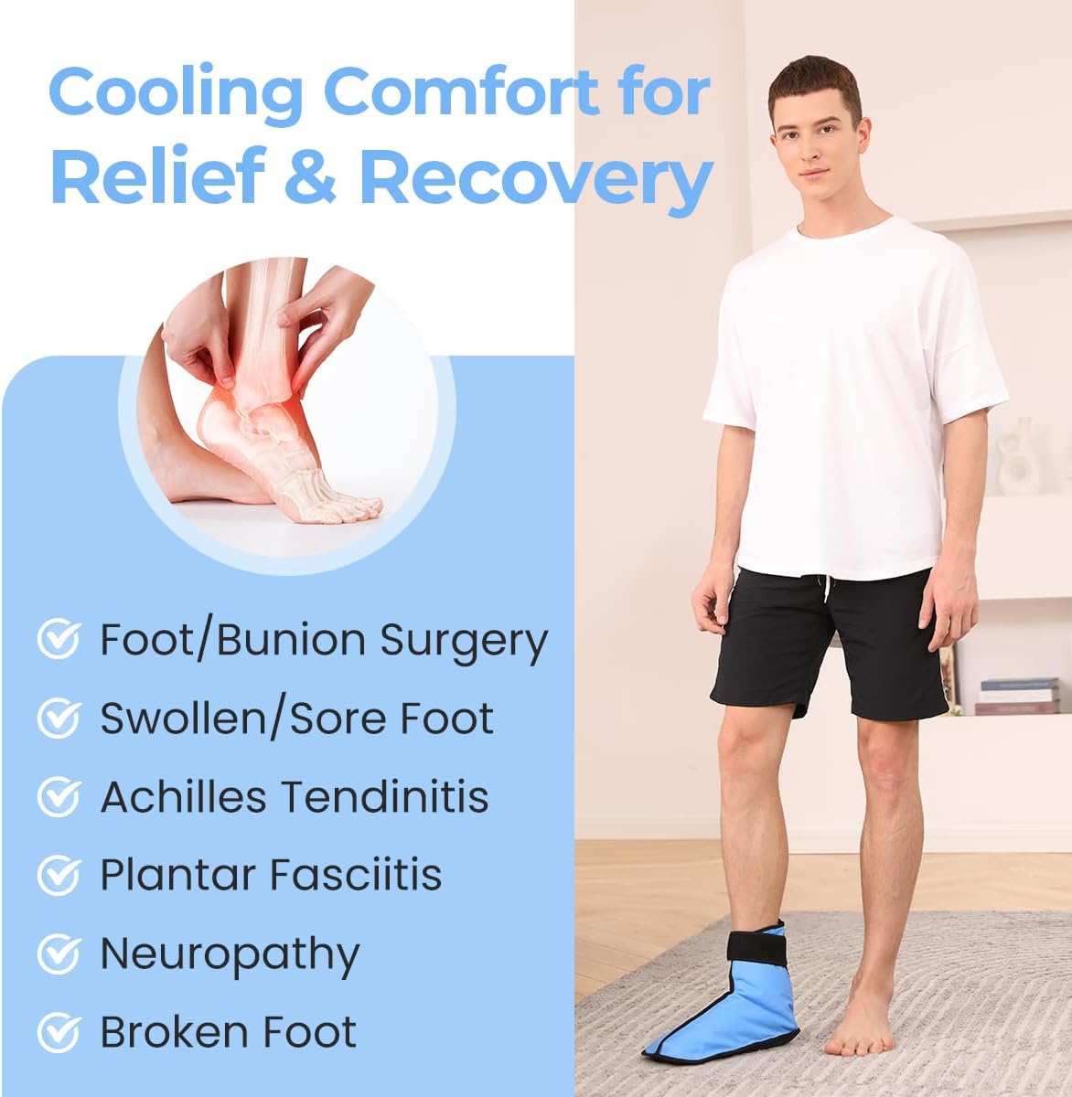 Comfpack Large Foot Ice Pack Wrap for Full Foot Ankle Pain Relief, Long Lasting Cold Ice Boot for Swelling After Surgery, Sore Feet, Broken Foot, Plantar Fasciitis, Gout, Bunion