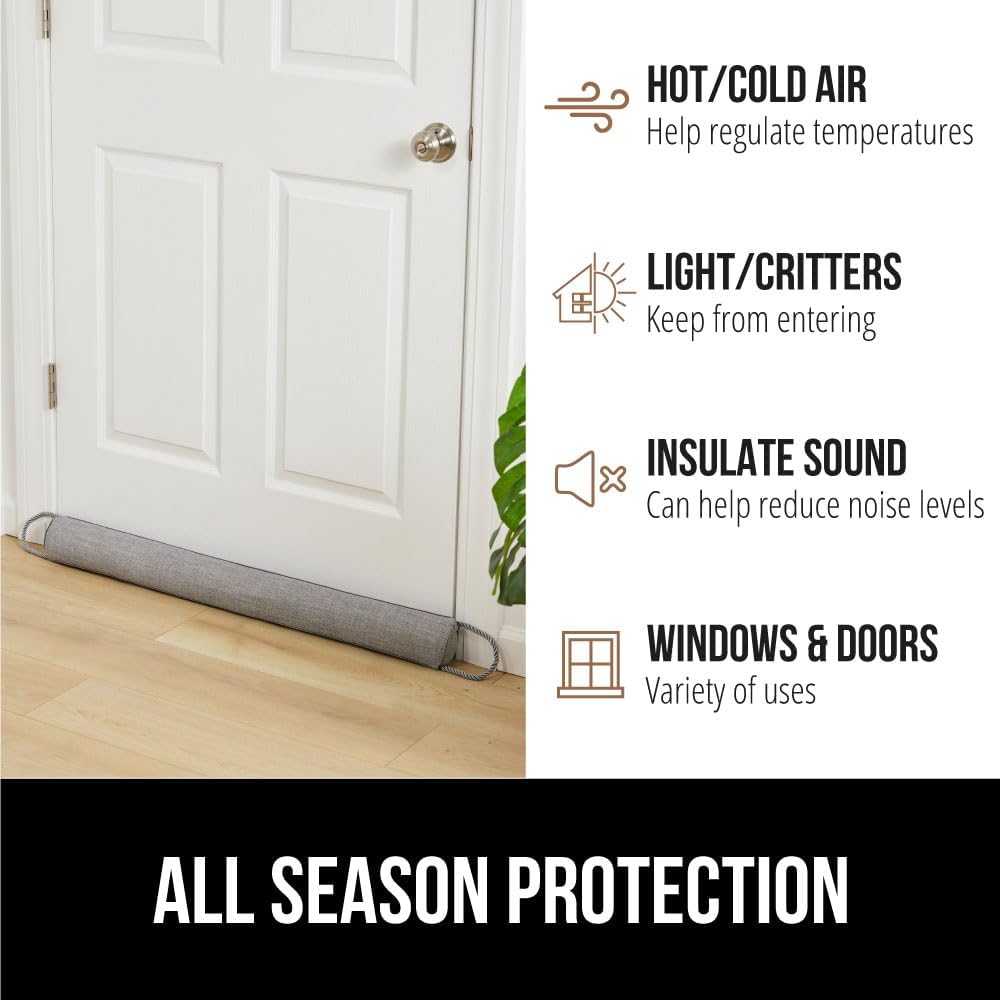 GORILLA GRIP Door Draft Stopper for Bottom of Doors, Cold Air Insulation Sweep, Weather Stripping Seal Noise, Soundproofing, Warmth Sealer, Easy Install Gap Filler, Home Essentials, 32 Inch, Gray