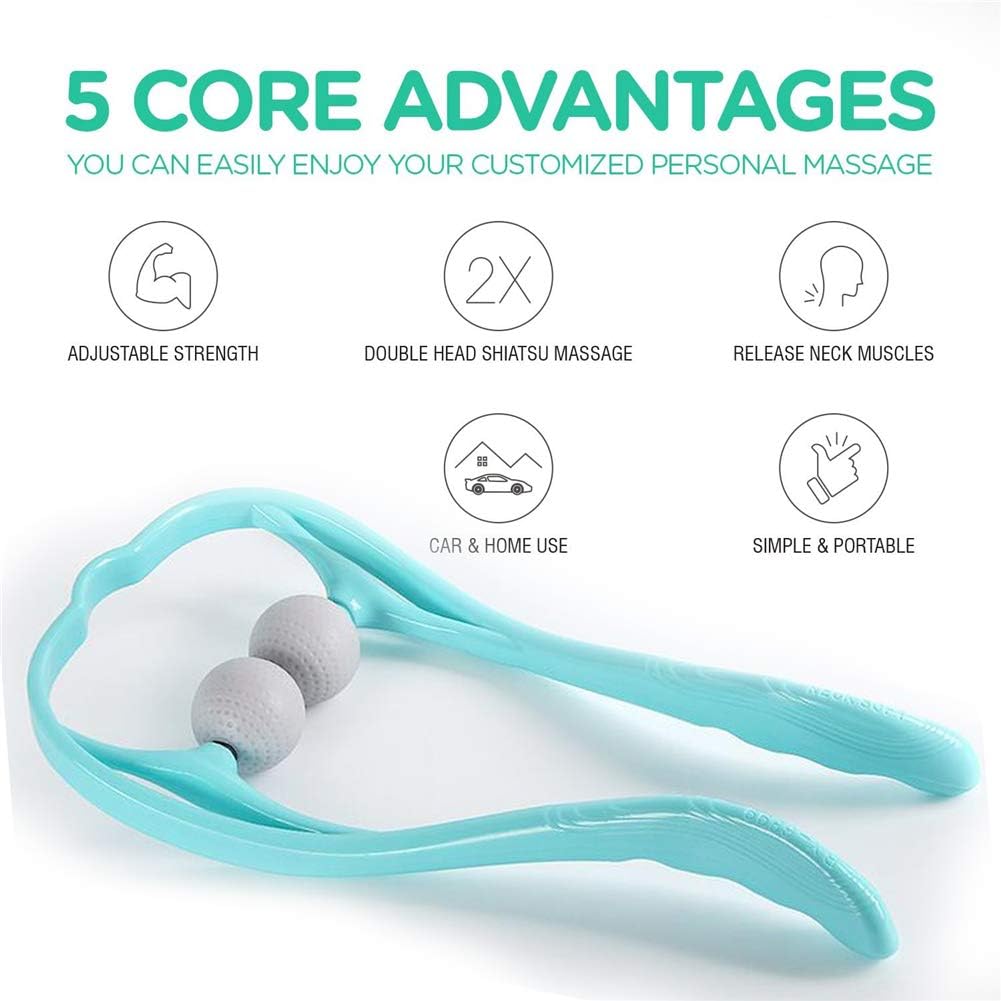 Neck Manual Massager, Portable Handheld Manual Neck Shoulder Massage Tool, Shiatsu Deep Tissue Pressure Trigger Point Neck Pain Relief Massage Roller Muscle Relaxation Massager for Home Office (Pink)