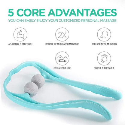 Neck Manual Massager, Portable Handheld Manual Neck Shoulder Massage Tool, Shiatsu Deep Tissue Pressure Trigger Point Neck Pain Relief Massage Roller Muscle Relaxation Massager for Home Office (Pink)