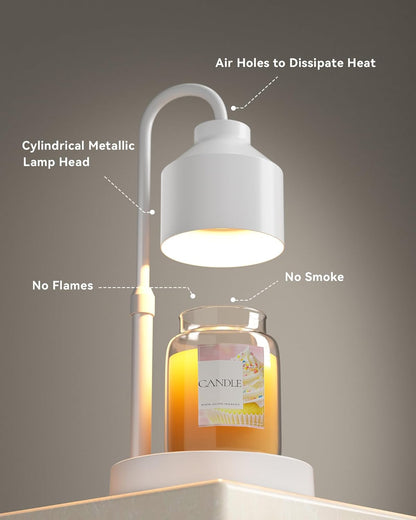 LISUNAR Electric Candle Warmer Lamp Black, Candle Lamp Warmer with Timer, Wax Warmer Lamp for Jar Candles, Adjustable Height Candle Light Warmer with 2 Bulbs