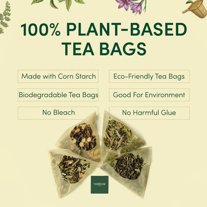 VAHDAM, Assorted Herbal Tea Sampler (18 Tea Bags, 9 Flavors) Caffeine-Free, Non-GMO | Double Infusion, Individually Enveloped Tea Bags | Herbal Tea Assortmen