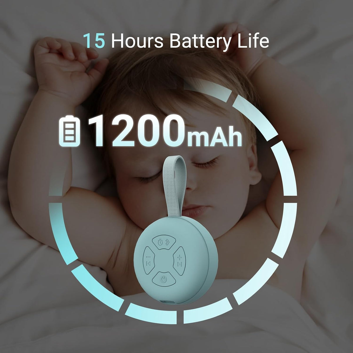 Portable Baby Sound Machine [White Noise for Babies Kids Adults][Supports Bluetooth Audio Playback][Timer Function][12 Soothing Sounds] 15 Hours Battery Life, Travel,Shower,Clips on Baby Stroller