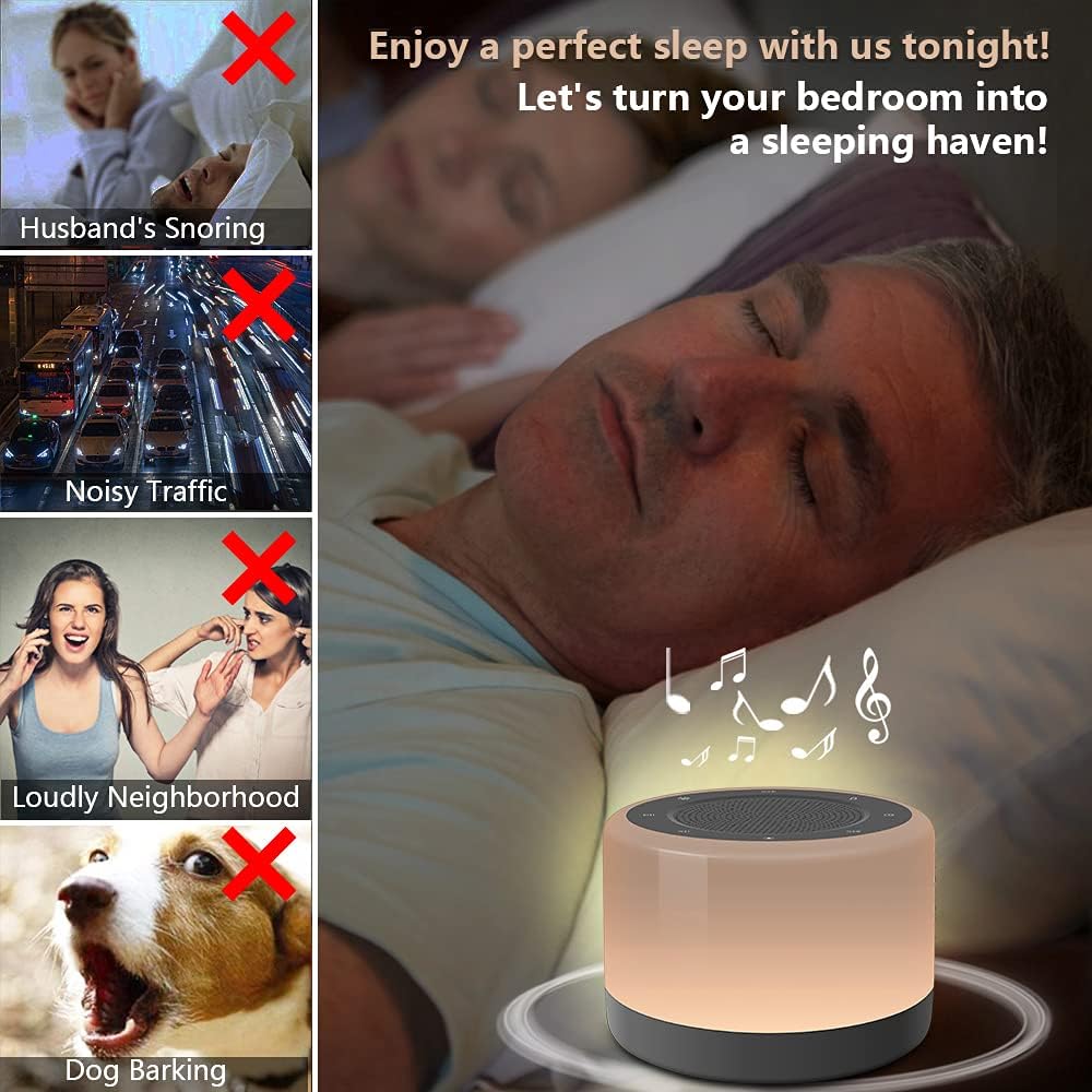 White Noise Machine with Night Lights, Sleep Sound Machine 32 Soothing Sounds for Baby Adults Kids Sleeping, Fan Wave Sound Lullaby, Timer and Memory Feature, RGB Color Touch Table Lamp