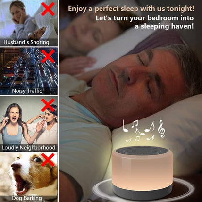 White Noise Machine with Night Lights, Sleep Sound Machine 32 Soothing Sounds for Baby Adults Kids Sleeping, Fan Wave Sound Lullaby, Timer and Memory Feature, RGB Color Touch Table Lamp