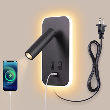 Wall Mounted LED Reading Light for Bed Headboard, Bedside Wall Sconces USB Charging, Night Light for Bedroom, Ambient Lighting Wall Mounted Sconce for Bedroom, Plug-in or Hardwired, Black