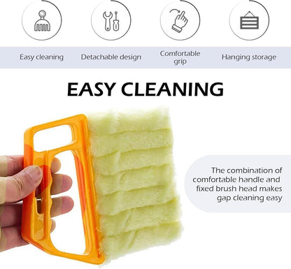 2PCS Blind Cleaner Duster Tool, Microfiber Washable Handheld Mini Duster Brush, 7-Finger Dusting Cleaner Tool for Air Conditioner Vents, Wood Blinds (Orange & Blue)