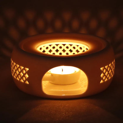 Teapot Warmer, Ceramic Tea Warmer with Tealight Holder, Teapot Heater for Heating Tea, Coffee, Milk, Tea Light Warmer, Suitable for All Teapots