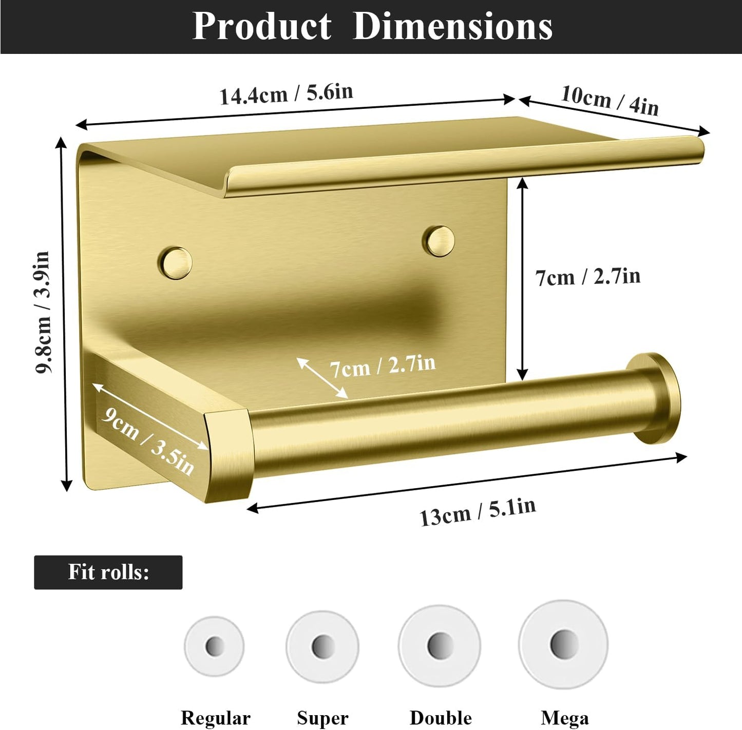 Toilet Paper Holder with Shelf Wall Mounted Toilet Paper Roll Dispenser | Heavy Duty Stainless Steel Brushed Nickel