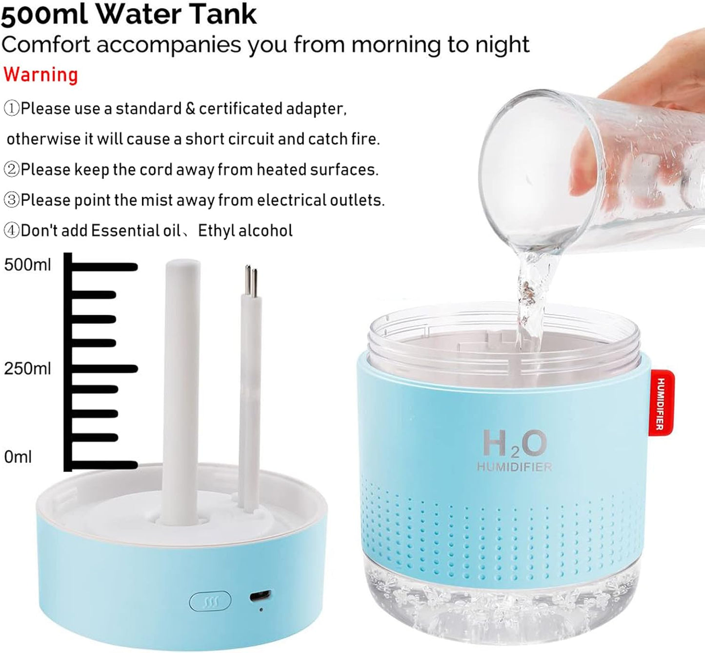 Portable Mini Humidifier, 500ml Small Humidifier for Bedroom Travel, White | USB Personal Cool Mist Humidifier for Baby Room Office Desk Home Plants, Auto Shut-Off, 2 Mist Modes, Super Quiet