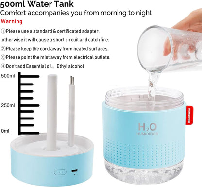 Portable Mini Humidifier, 500ml Small Humidifier for Bedroom Travel, White | USB Personal Cool Mist Humidifier for Baby Room Office Desk Home Plants, Auto Shut-Off, 2 Mist Modes, Super Quiet
