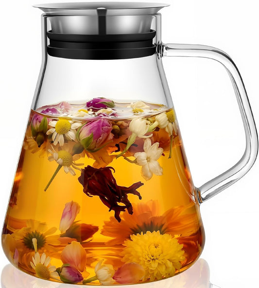 Aquach 51oz Glass Teapot with Filter Lid, Stovetop Safe Tea Pot