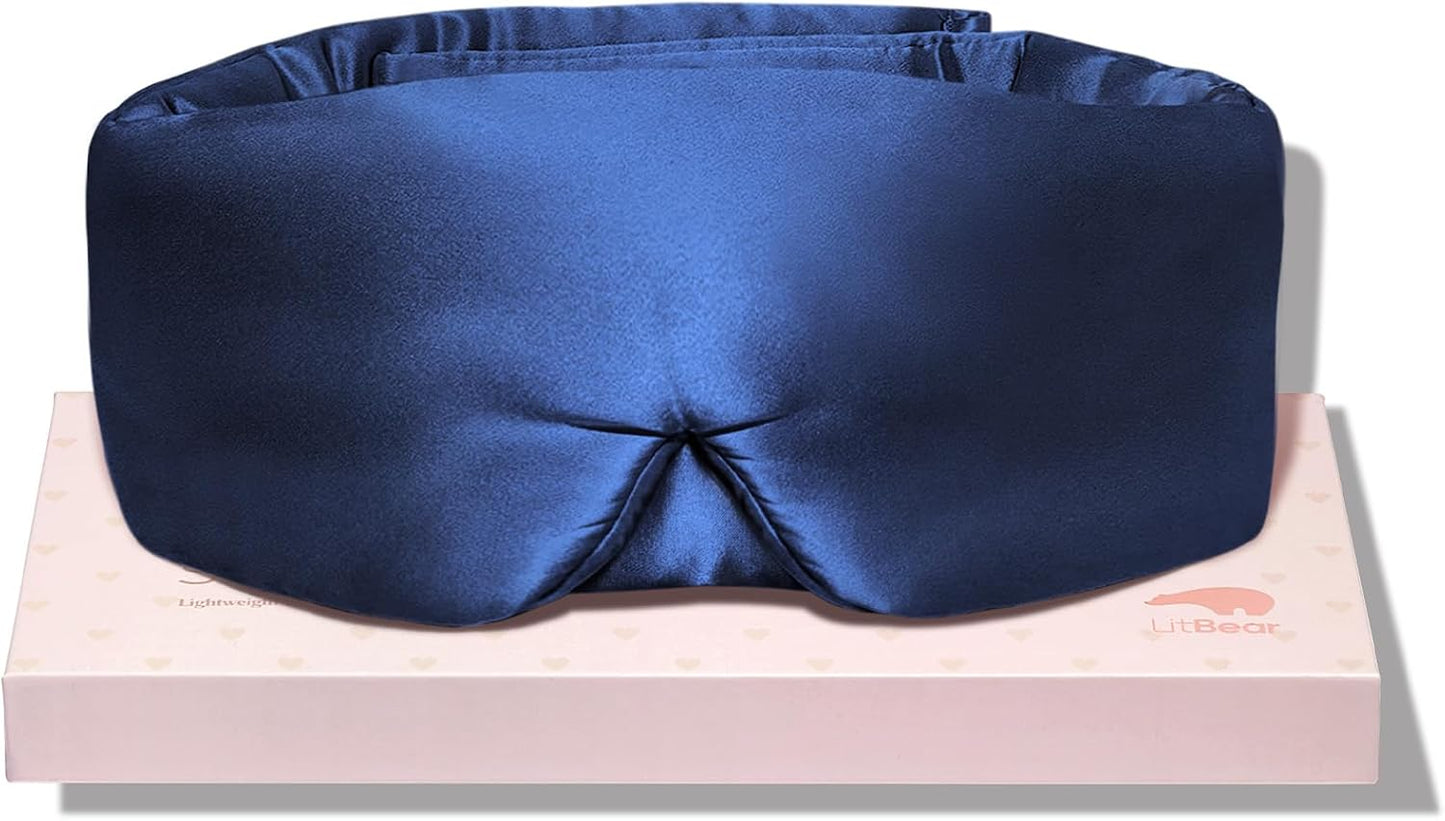 LitBear Silk Sleep Mask for Side Sleeper, Eye Mask Sleeping for Women Men | 100% 22 Momme Pure Mulberry Silk, Face-Hugging Padded Eye Cover for Sleeping with Adjustable Band, Pink
