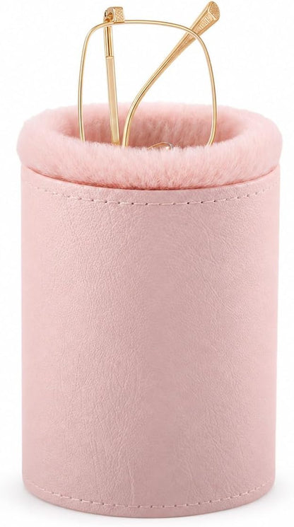 Glasses Holder for Nightstand, Plush Lined Eyeglass Case Stand with Protective Leather Exterior