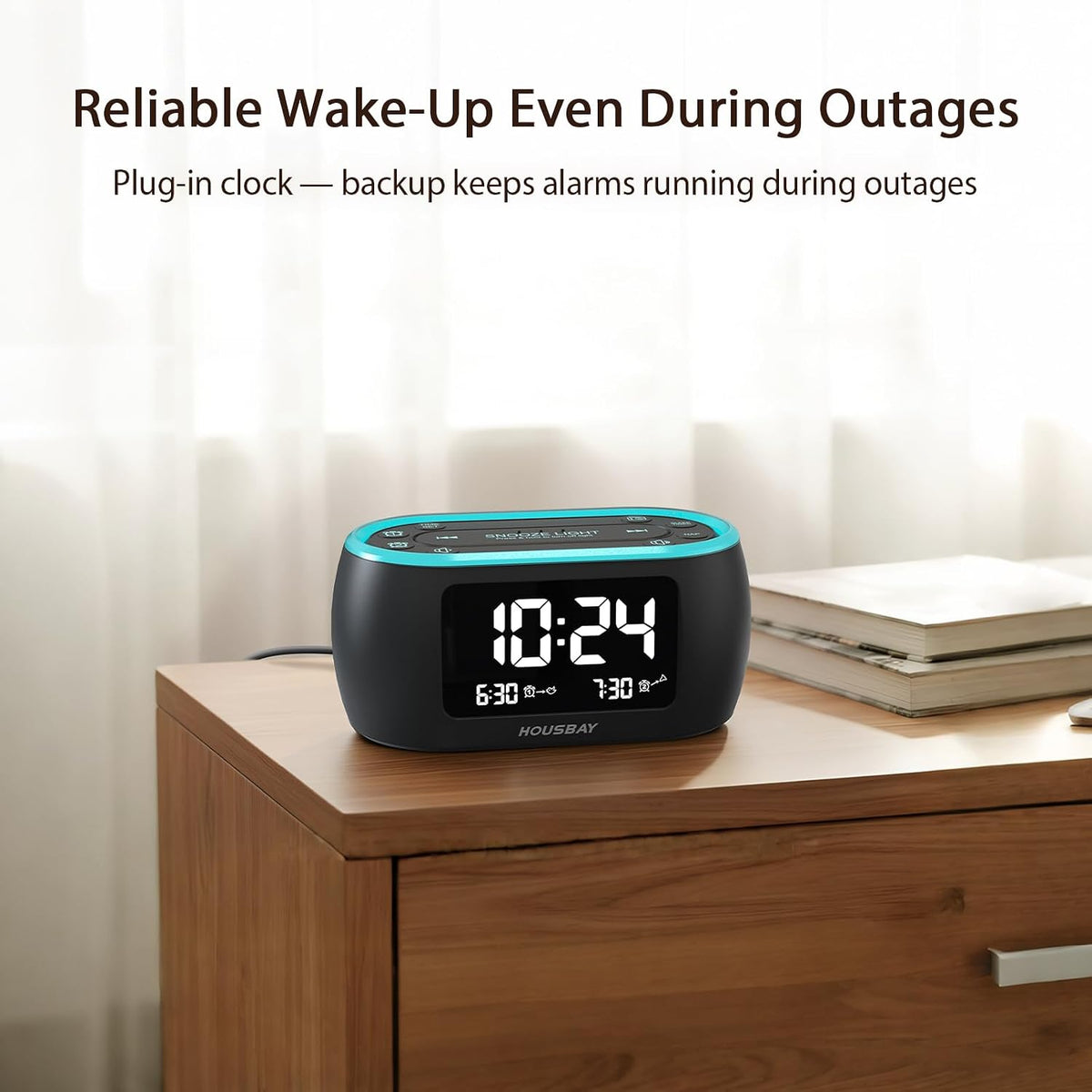 HOUSBAY Digital Alarm Clock Radio for Bedrooms with Night Light
