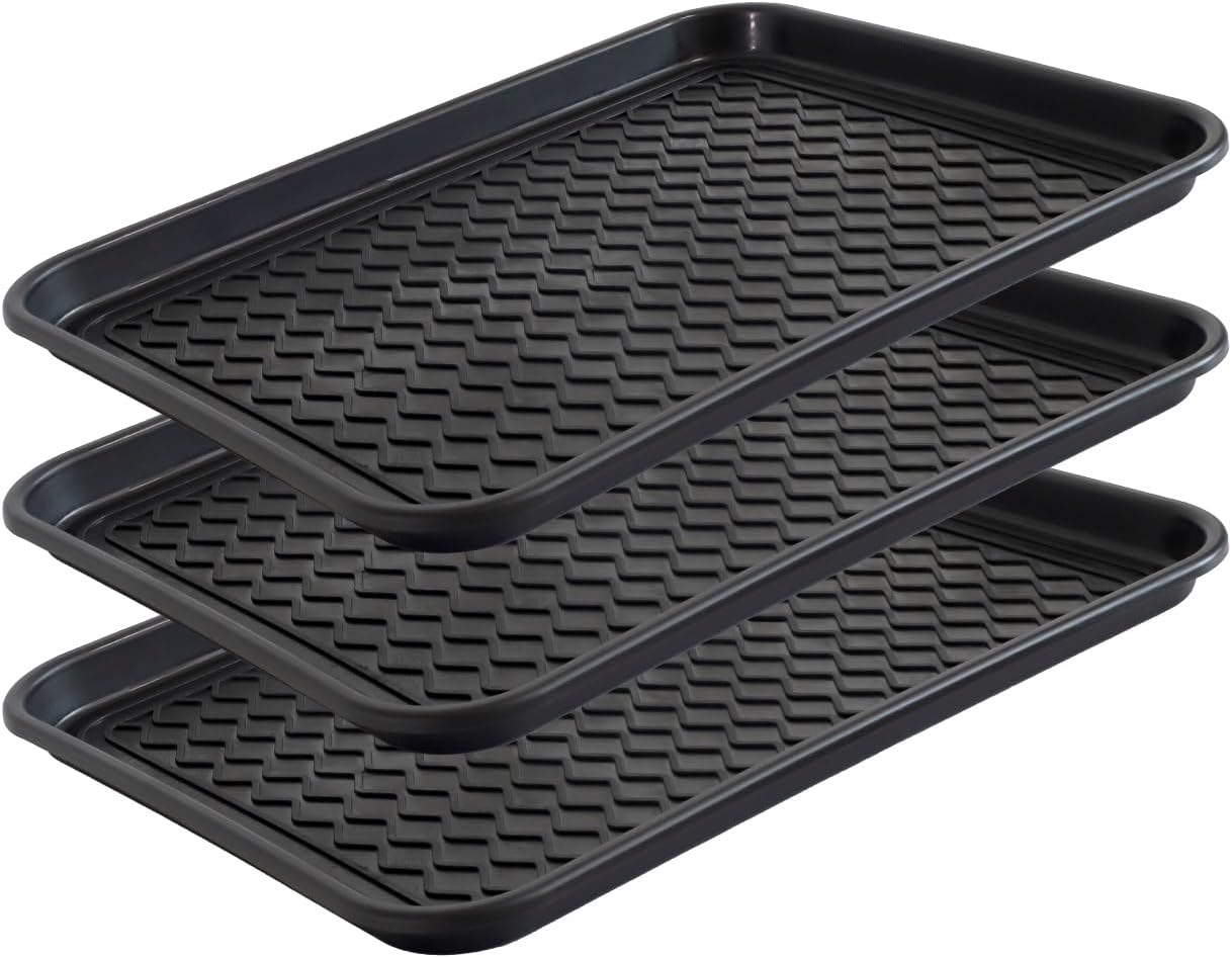 Boot Tray for Entryway, 3 Pack Waterproof Shoe Trays for Indoor Outdoor Use 20"x15" Durable Shoe Mat with Raised Edge, Non-Slip Tray for Boots, Pets, Garden & Muddy Shoes