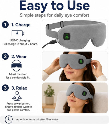 Cordless Heated Eye Mask for Dry Eyes, Rechargeable Eye Heating Pad with Replaceable Shell, Soft Electric Heated Eye Mask for Eye Comfort, Relaxation, Sleep and Travel