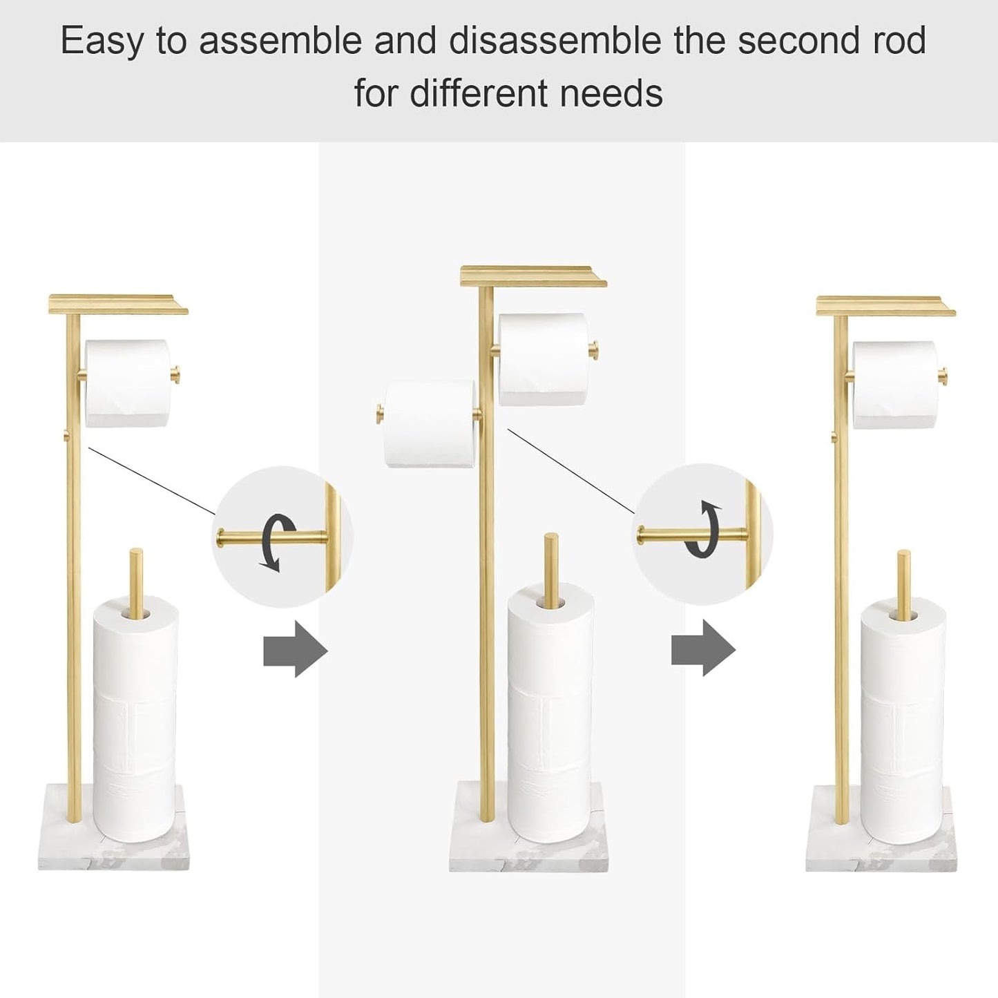 GZILA Toilet Paper Holder Stand with Shelf, Marble Base Heavy Free Standing Toilet Paper Double Roll Holders SUS304 Stainless Steel Brushed Nickel, Storages 4 Reserve Rolls Dispenser