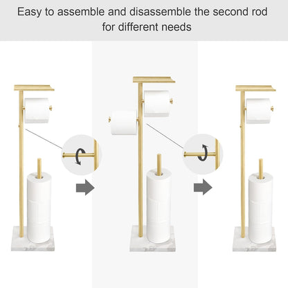 GZILA Toilet Paper Holder Stand with Shelf, Marble Base Heavy Free Standing Toilet Paper Double Roll Holders SUS304 Stainless Steel Brushed Nickel, Storages 4 Reserve Rolls Dispenser