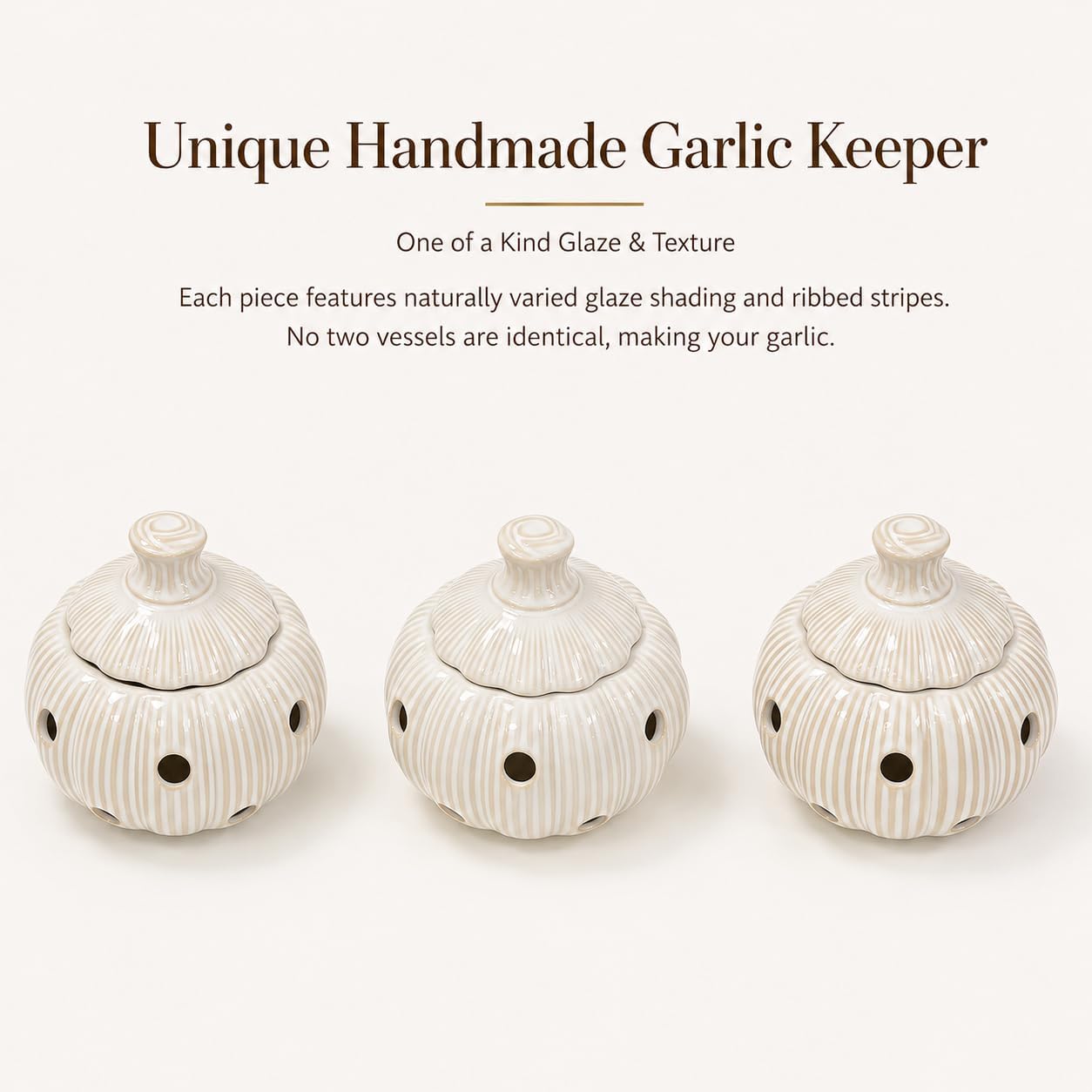 Garlic Storage Pod Ceramic Garlic Keeper with Lid Large Garlic Container for Counter, White
