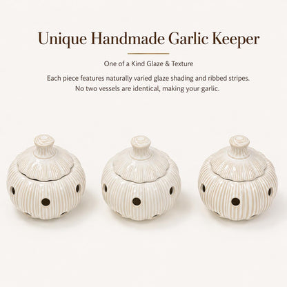 Garlic Storage Pod Ceramic Garlic Keeper with Lid Large Garlic Container for Counter, White