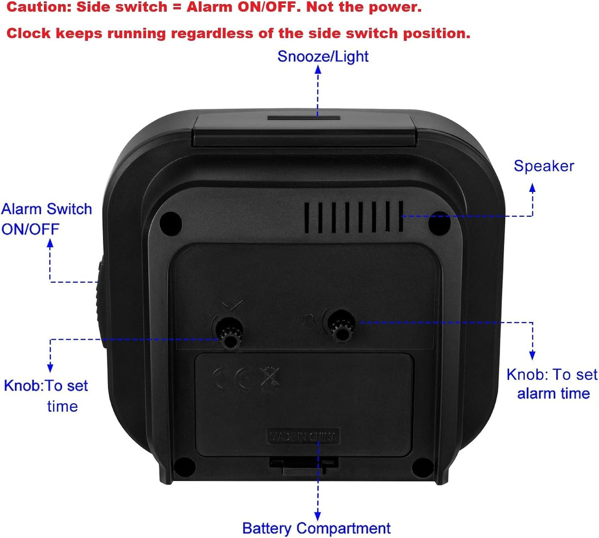 Tinload 4.3" No Ticking Analog Alarm Clock,Silent Readable for Seniors,Easy to Set,Gradual Rise Alarm,Big Numbers,On/Off Switch on Side,Gentle Wake,Snooze,Lighted on Demand,Battery Operated,Black