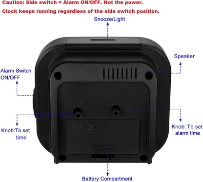 Tinload 4.3" No Ticking Analog Alarm Clock,Silent Readable for Seniors,Easy to Set,Gradual Rise Alarm,Big Numbers,On/Off Switch on Side,Gentle Wake,Snooze,Lighted on Demand,Battery Operated,Black
