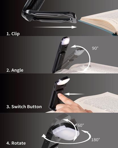 HEMONNKAM Book Reading Light, Rechargeable Clip on Booklight, Eye Caring 3 Color Temperatures & 5 Brightness Levels, Night Use for Bed, Long Lasting, Reading at Night in Bed, Romantic Purple